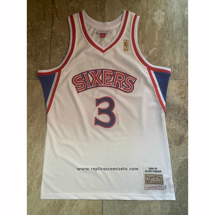 Camiseta Philadelphia 76ers Allen Iverson #3 Mitchell & Ness 1996-97 Blanco